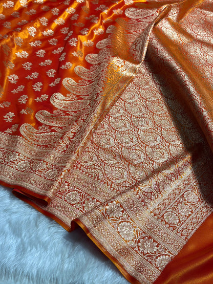 Fire Gold Shades Banarasi Satin Silk Saree SS34
