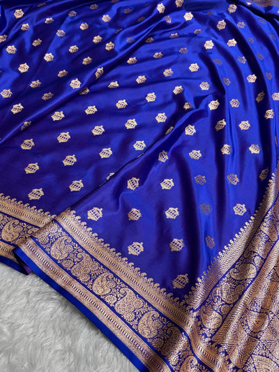 Banarasi Satin Katan Saree Booti Pattern in Royal Purple Shades SK137
