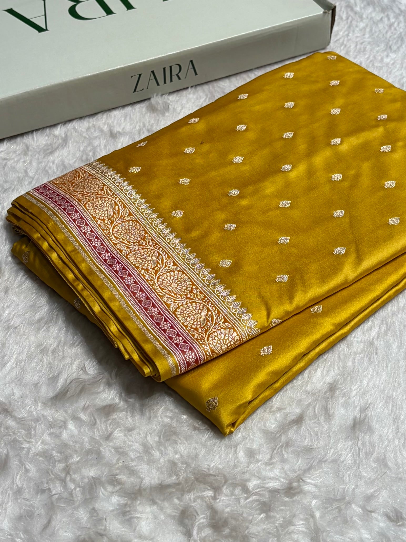 Mustard Shades With Contrast Border Booti Mashru Silk Saree MS79
