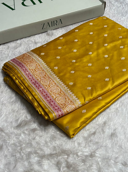 Mustard Shades With Contrast Border Booti Mashru Silk Saree MS79