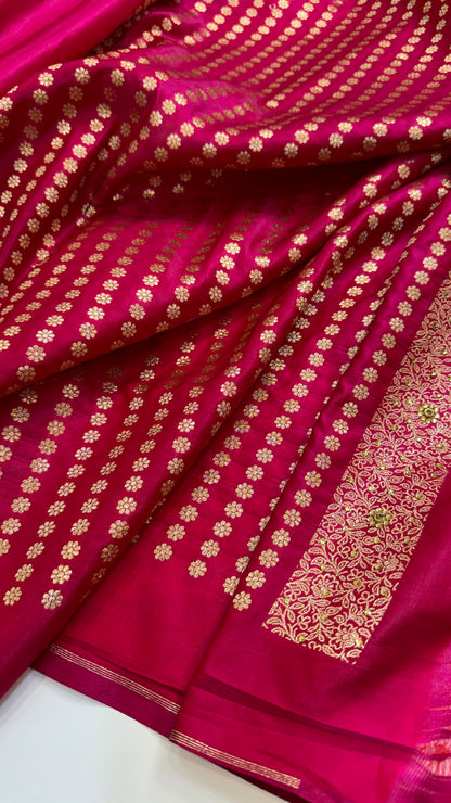 Bridal Pink Jaal with Ari and stone work and Edge with gotta Patti