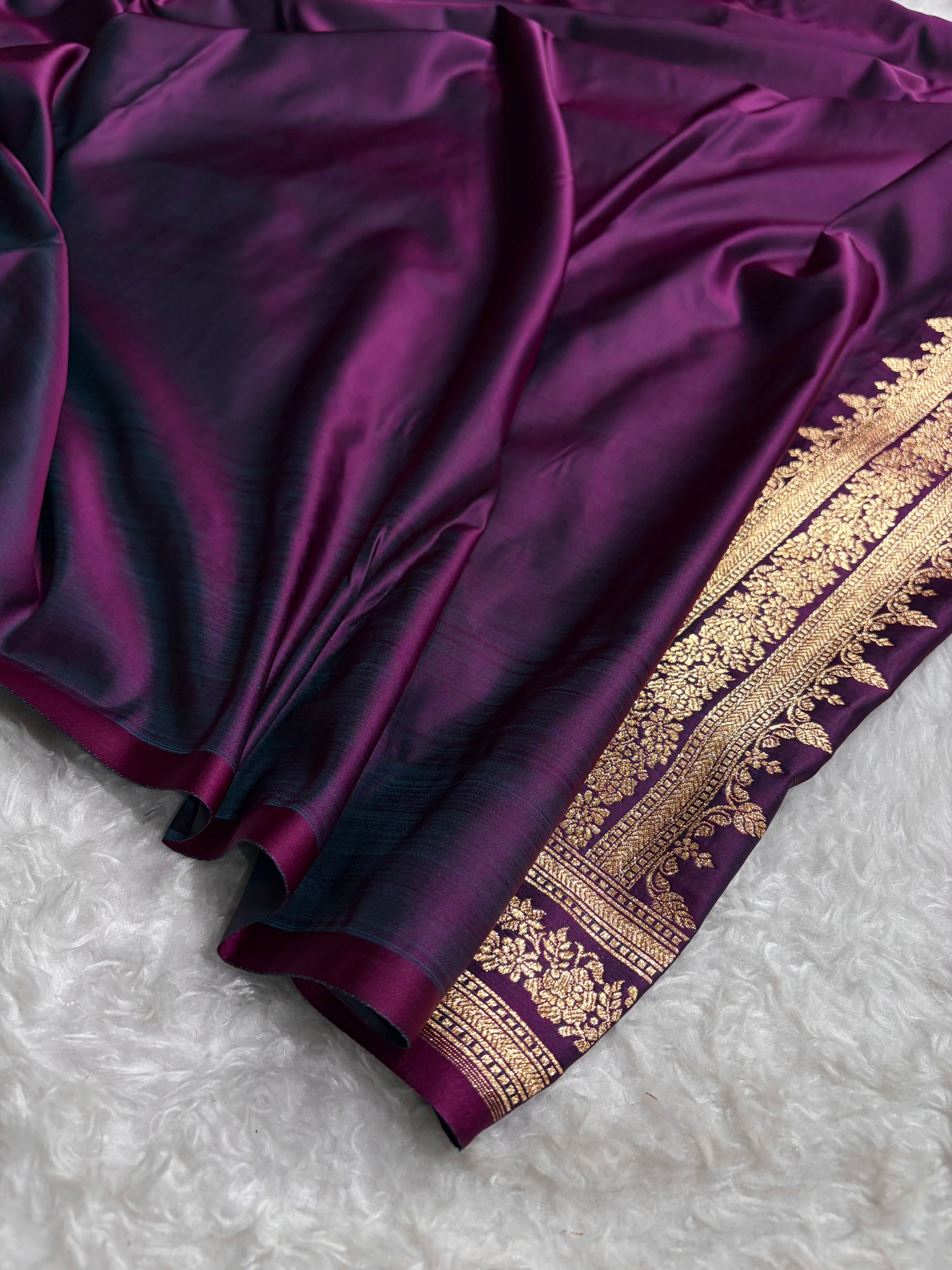 Banarasi Cross Wine Floral Pattern Satin Katan Silk Saree SK76