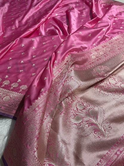Banarasi Baby Pink Shades Floral Mashru Silk Saree MCS89