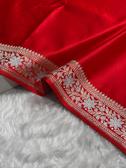 Red Shades Plain Banarasi With Minakari Floral Border Mashru Silk Saree MSM-123