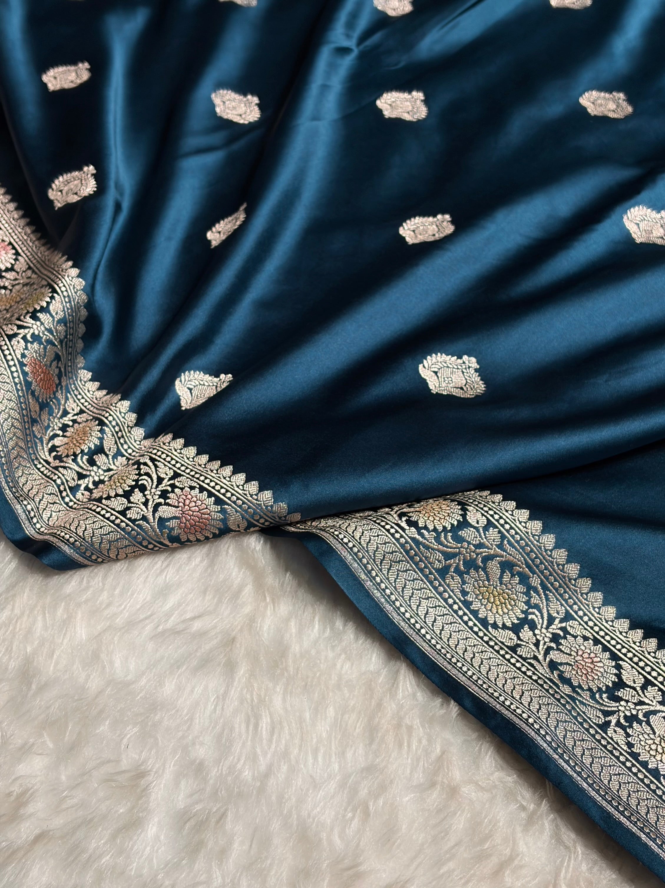 Dark German Blue Minakari Boota Mashru Silk Saree MS16