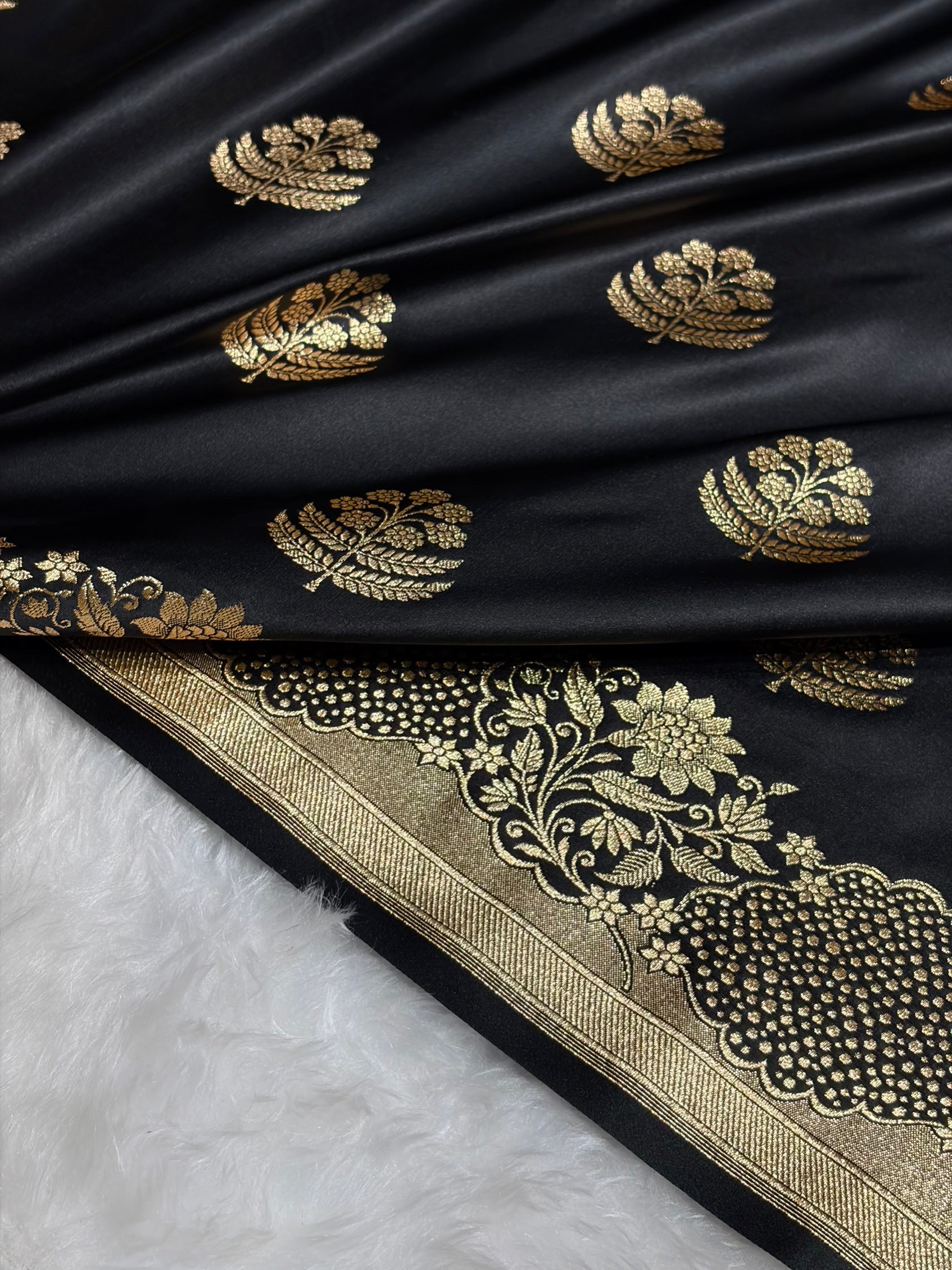 Black Unique Boota Pattern Satin Katan Silk Saree SK70