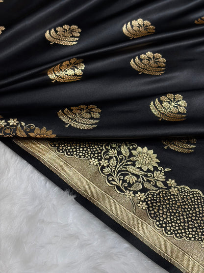 Black Unique Boota Pattern Satin Katan Silk Saree SK70
