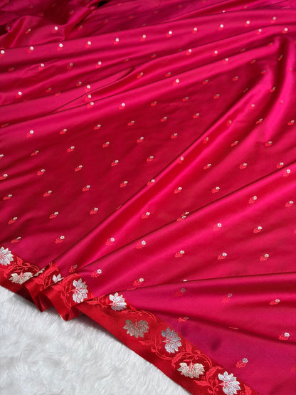 Rani With Red Floral Boota With Floral Border Mashru Silk Saree MSM 78