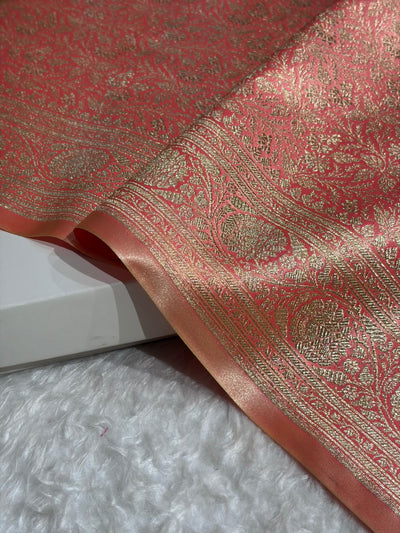 Peach Shades Brocket Satin Silk Saree Banarasi Saree Shades SS30