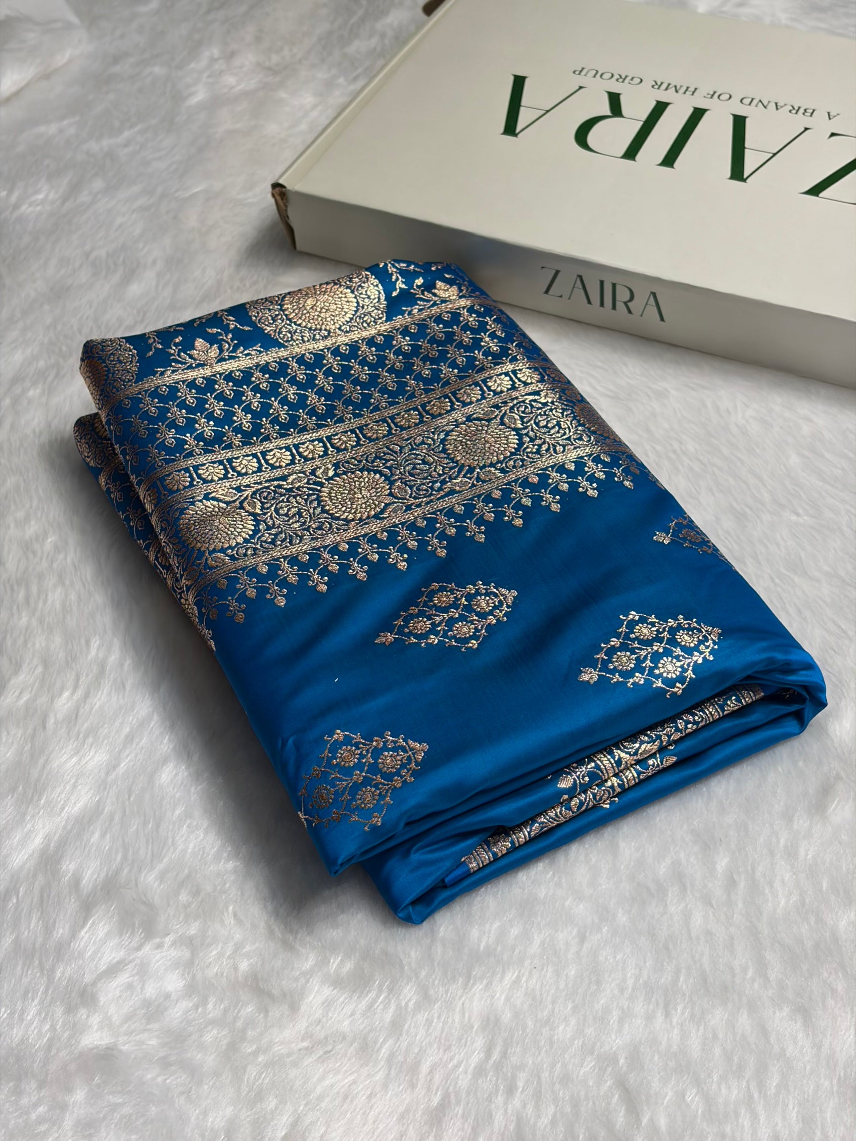 Firozi Floral Boota Satin Katan Silk saree SK35