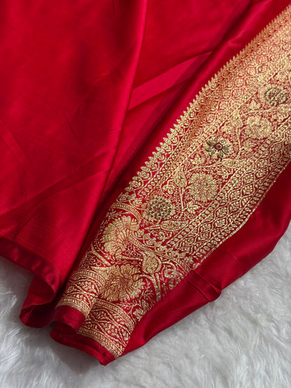 Banarasi Red Work Pattern Satin Katan Silk Saree BSK72
