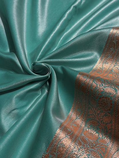Sea Blue Shades Banarasi  Cross Jaal Satin Silk Saree SS11