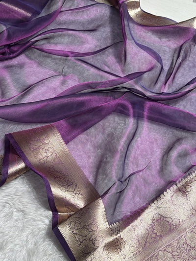 Banarasi Wine Shades Pure Tissue Silk Saree PT-60
