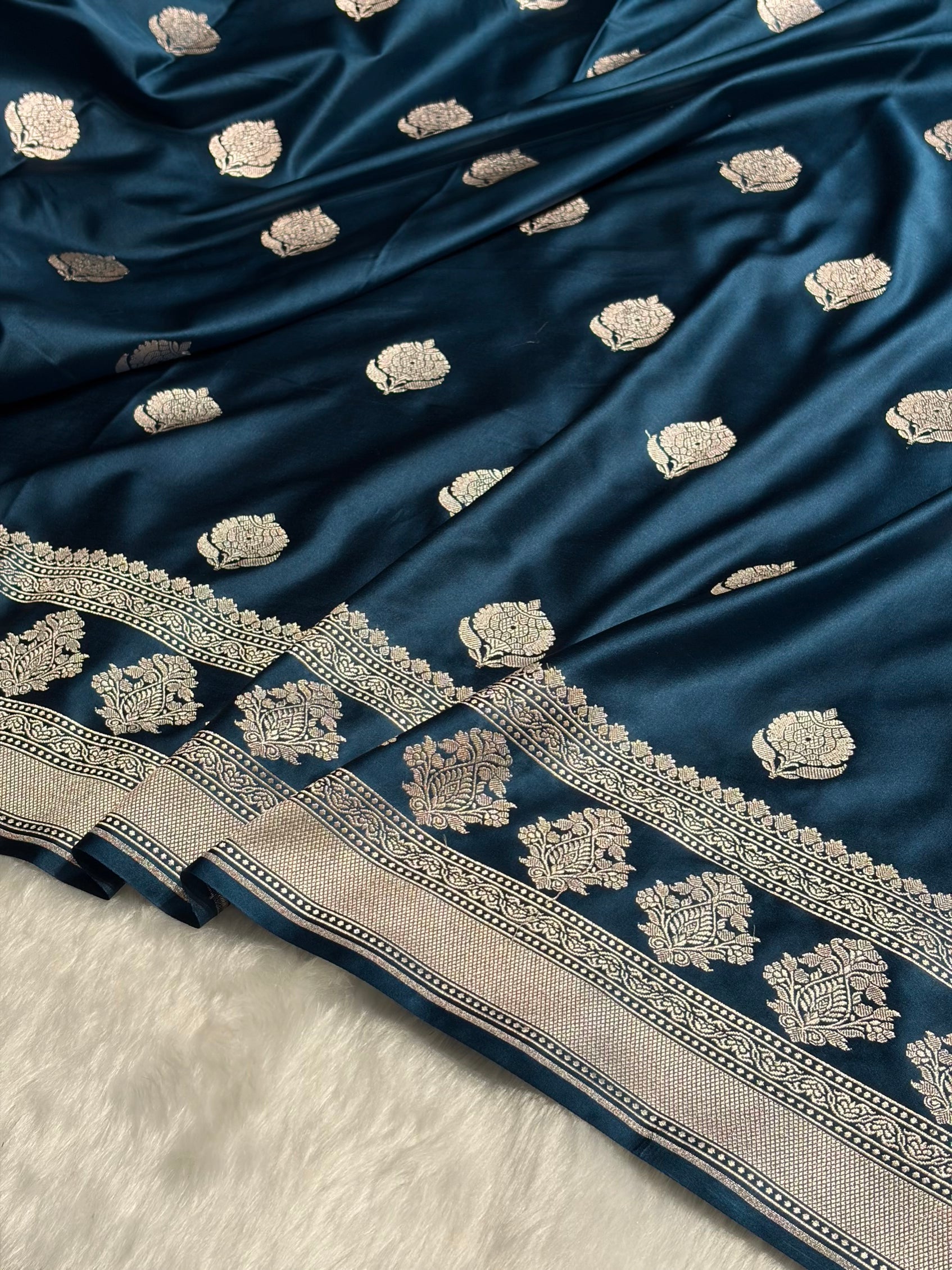 German Blue Boota Motif Mashru Silk Saree MS43