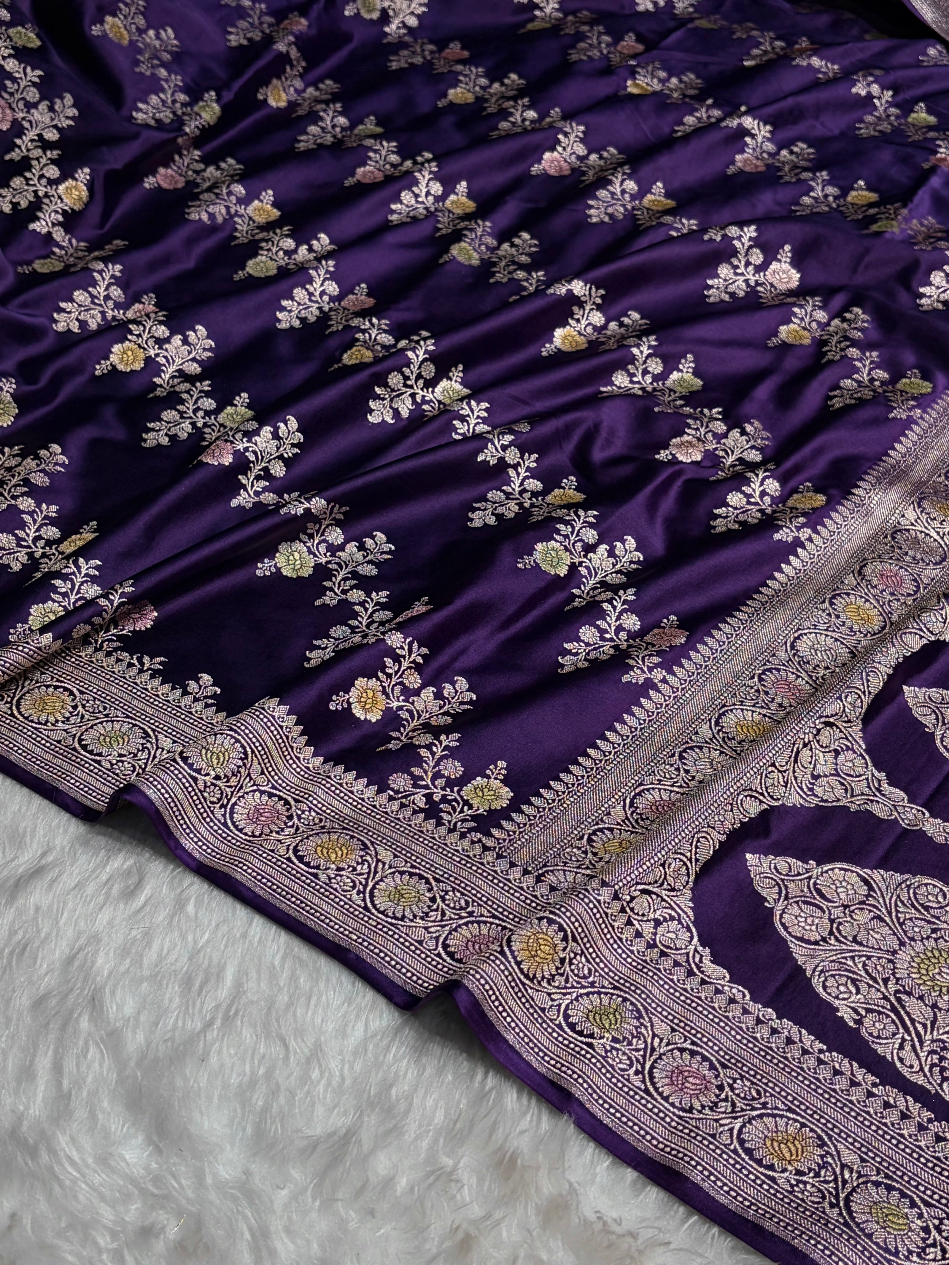 Purple Minakari Banarasi Cross Mashru Silk Saree MS01