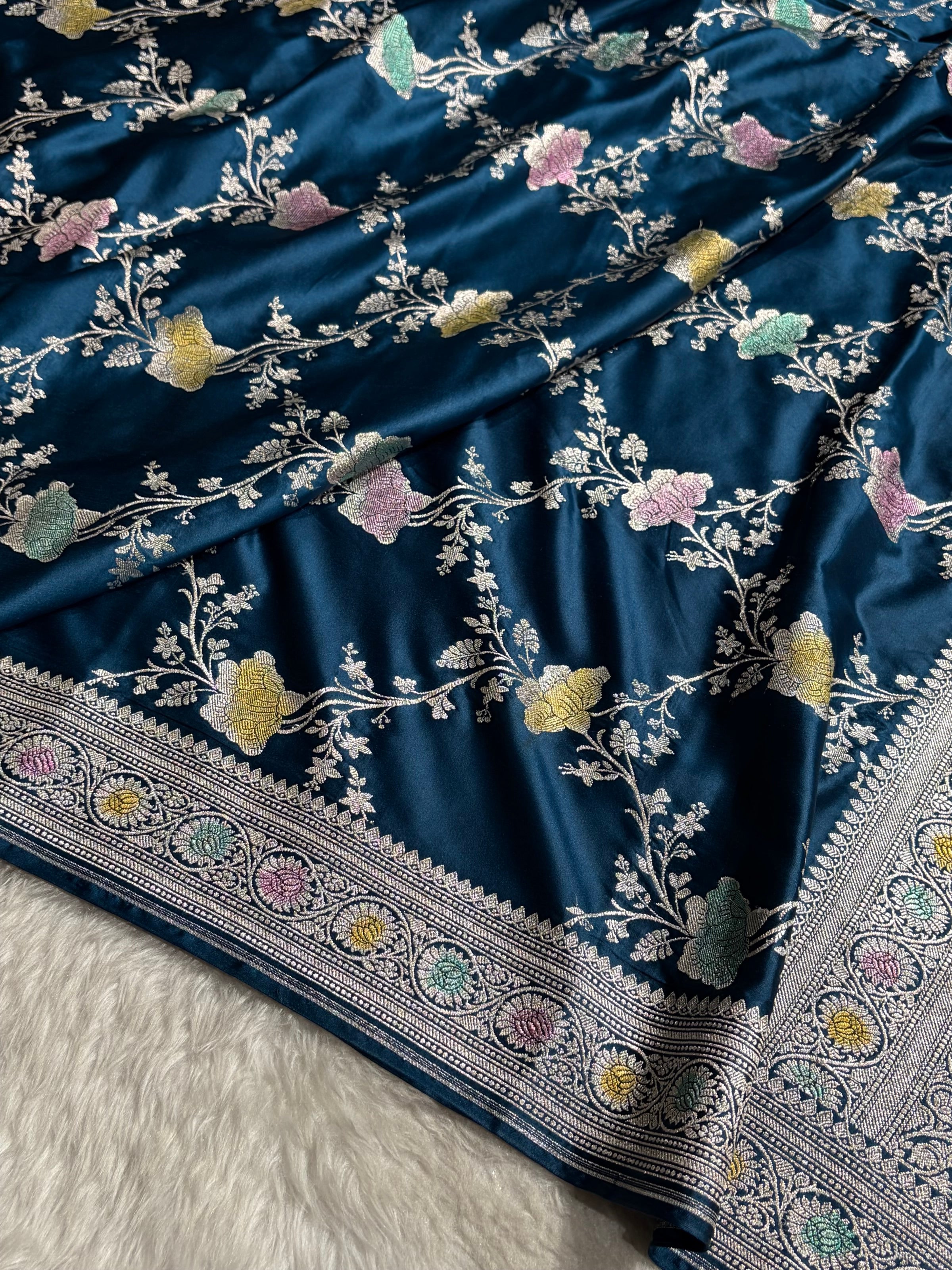 Banarasi German Blue Shades Jaal With Minakari Mashru Silk Saree MCS63