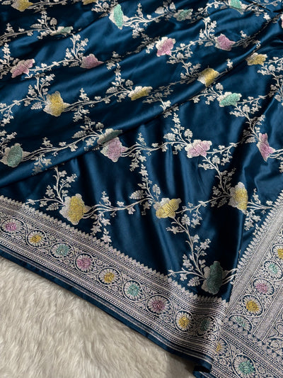 Banarasi German Blue Shades Jaal With Minakari Mashru Silk Saree MCS63