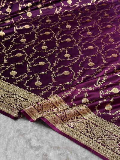 Banarasi Satin Katan Saree in Jaal Pattern Wine Shades SK86