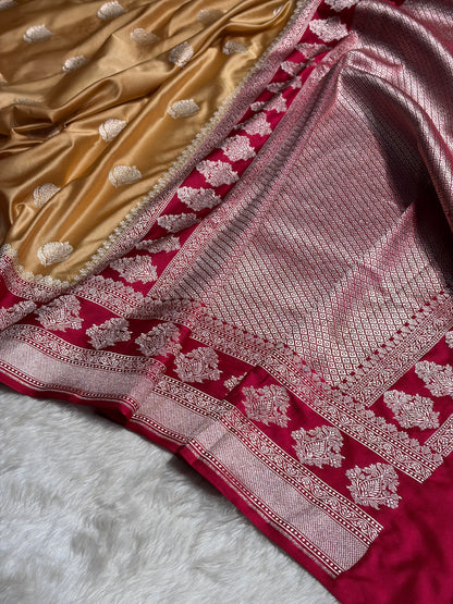 Contrast Pista Green With Rani  Motif Mashru Silk Saree MS43