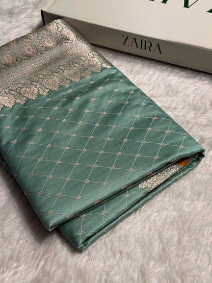 Banarasi Turquoise Shades Tanchoi Motif Mashru Silk Saree MST-09