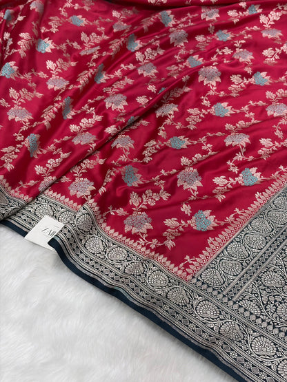 Contrast Ruby Pink Shades With Minakari Jaal Pattern Mashru Silk Saree MS57