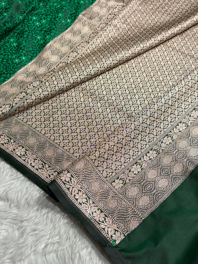 Bottle Green Shades Tanchoi Motif Mashru Silk Saree MST-15