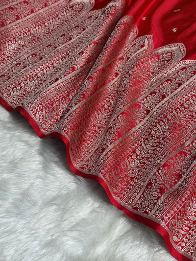 Skirt Border Bridal Red Mashru Silk Saree MCS13