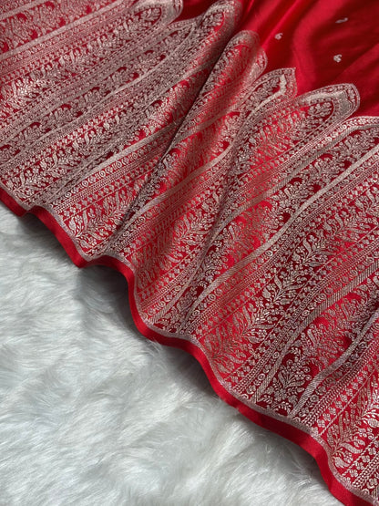 Skirt Border Bridal Red Mashru Silk Saree MS13