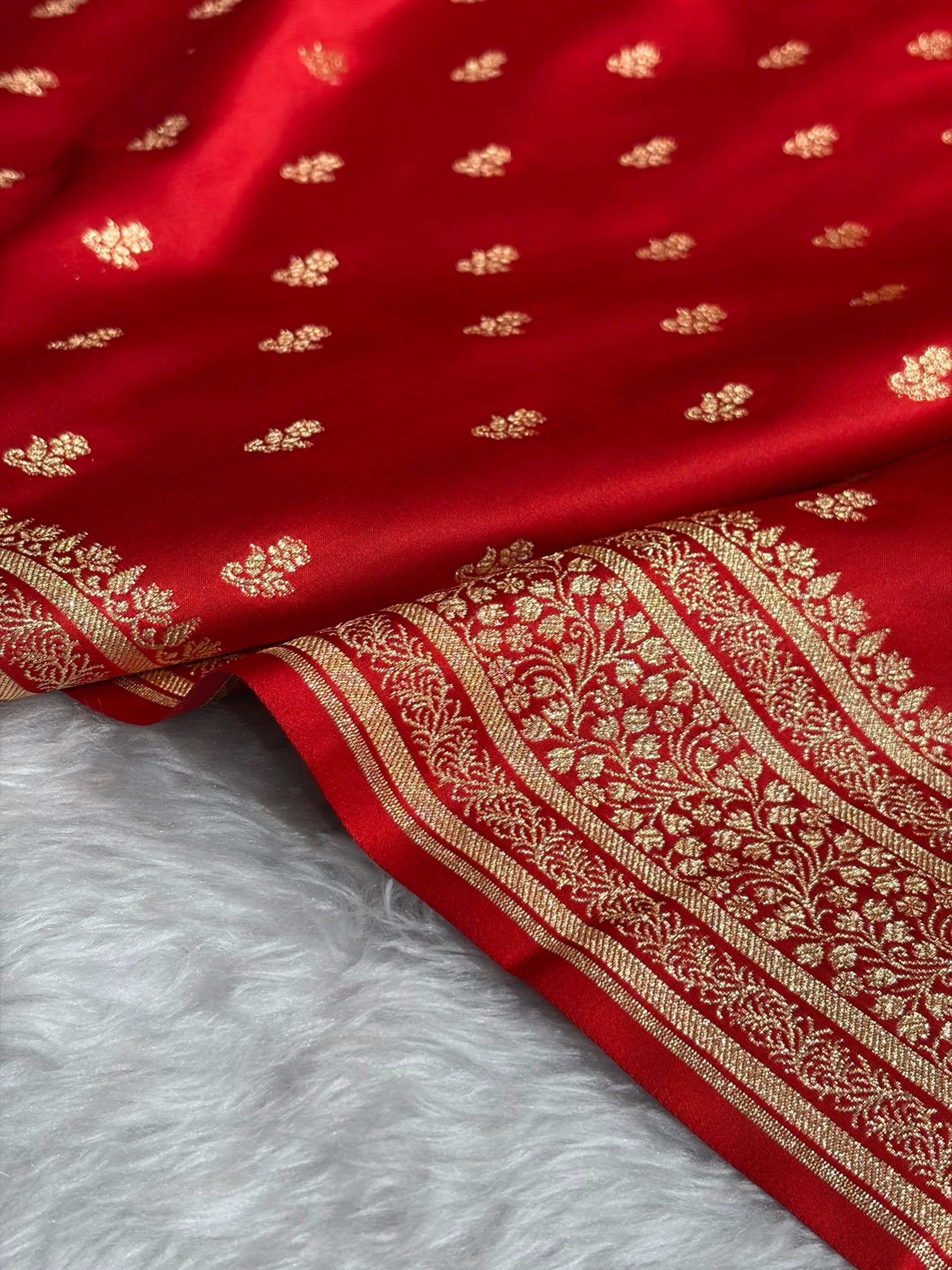 Banarasi Satin Katan Saree With Boota in Red Shades SK89