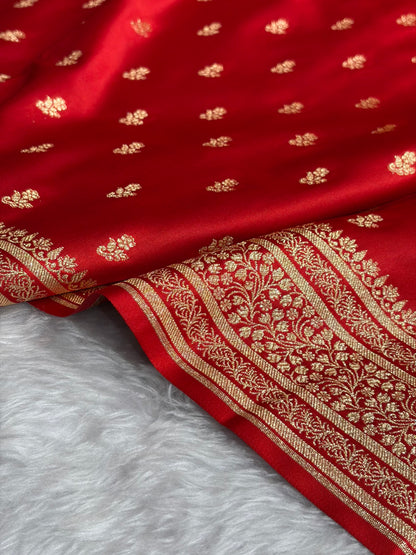 Banarasi Satin Katan Saree With Boota in Red Shades SK89