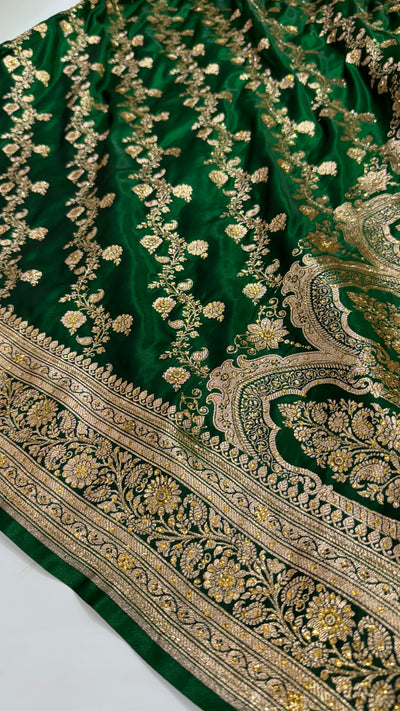Banarasi Bottle green Satin Cross with Ari and Stone BSS11