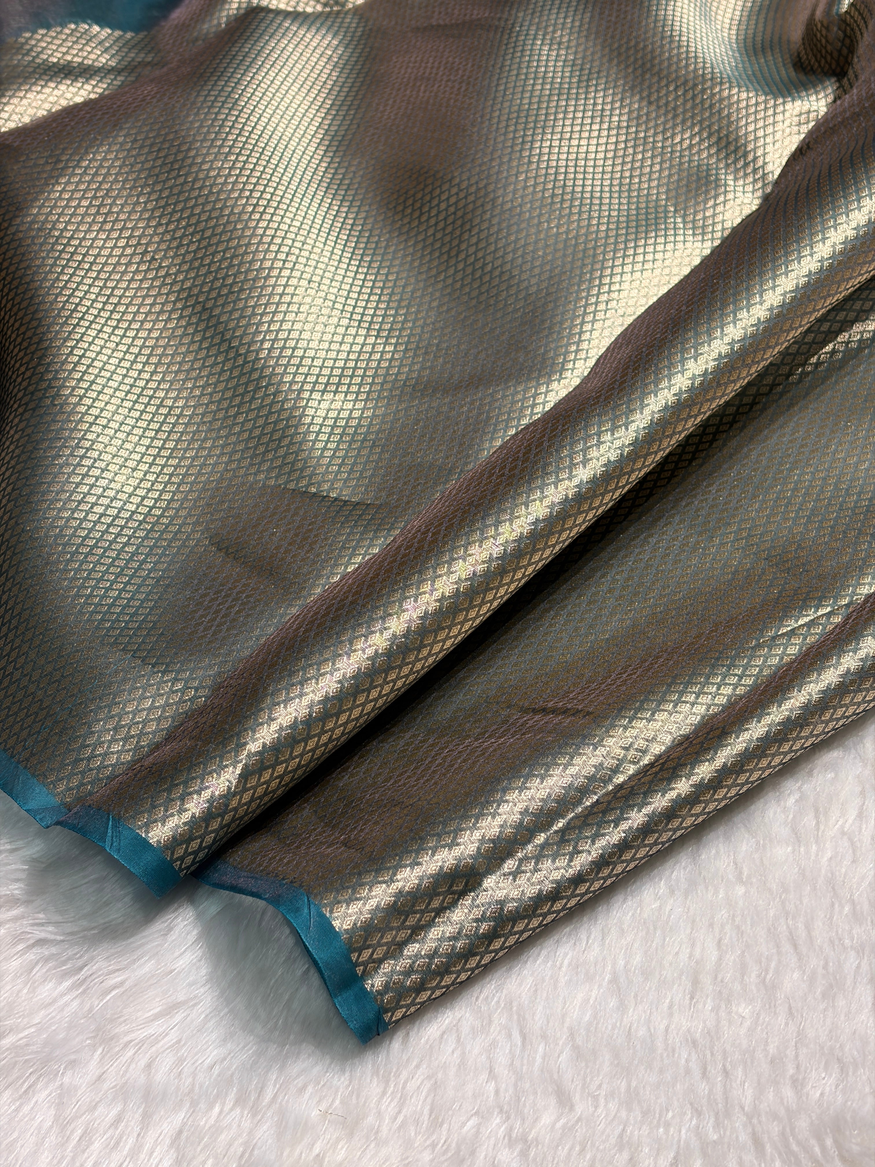 Firozi Shades Pure Tissue Silk Saree with Brocade Blouse PT-08