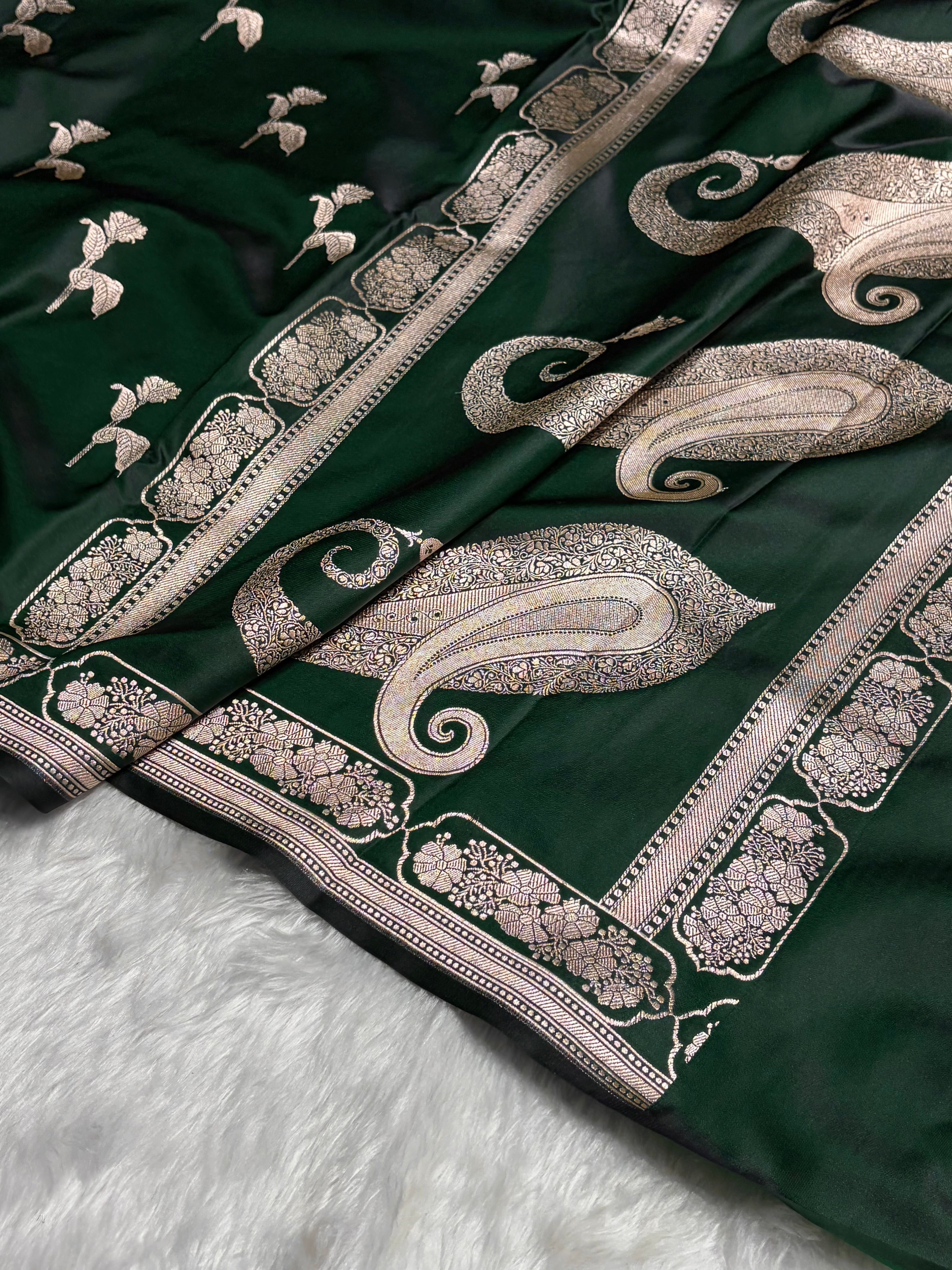 Bottle Green Boota With Floral Border Mashru Silk Saree MSM-93