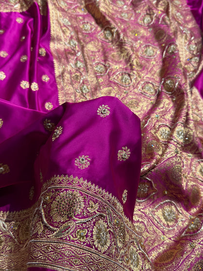 Banarasi Magenta Work Pattern Satin Katan Silk Saree BSK72