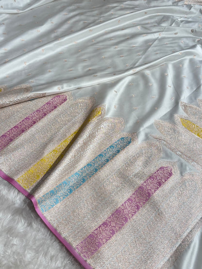 Skirt Border White Minakari Mashru Silk Saree WMS13