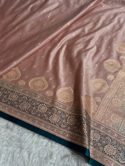 Banarasi Rose Gold with Rama Booti Satin Katan Silk saree SK29