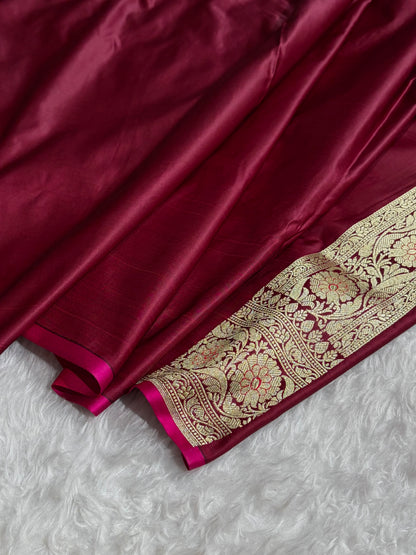 Banarasi Garnet Jaal Soft Katan Silk Saree