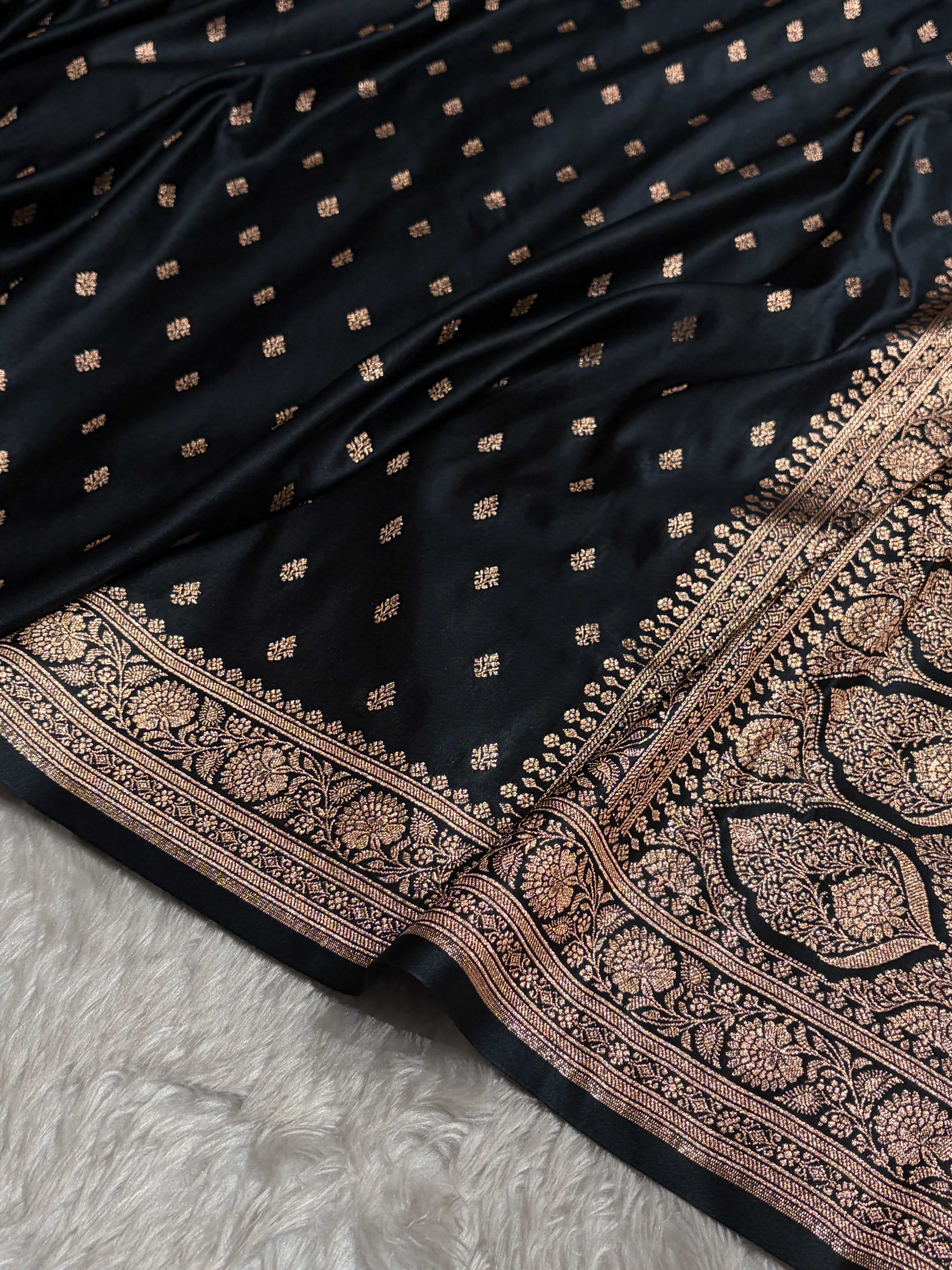 Banarasi Boota Katan Silk Saree In Black Shades SK03