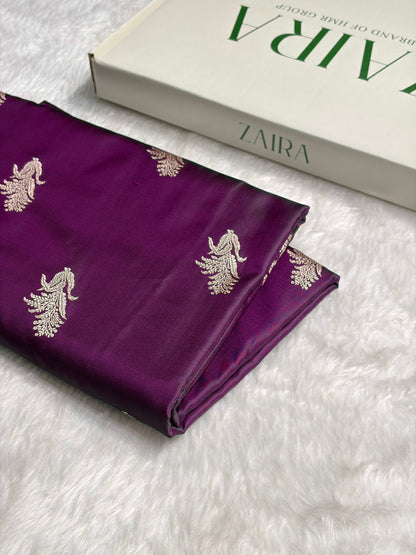Dark Purple Boota With Floral Border Mashru Silk Saree MSM-89