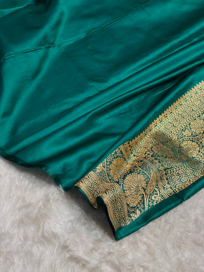 Banarasi Rama Shades Floral Boota Pattern Satin Katan Silk Saree SK72