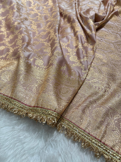 Banarasi Satin Katan Silk Saree In Rose Gold Shades with gotta Patti