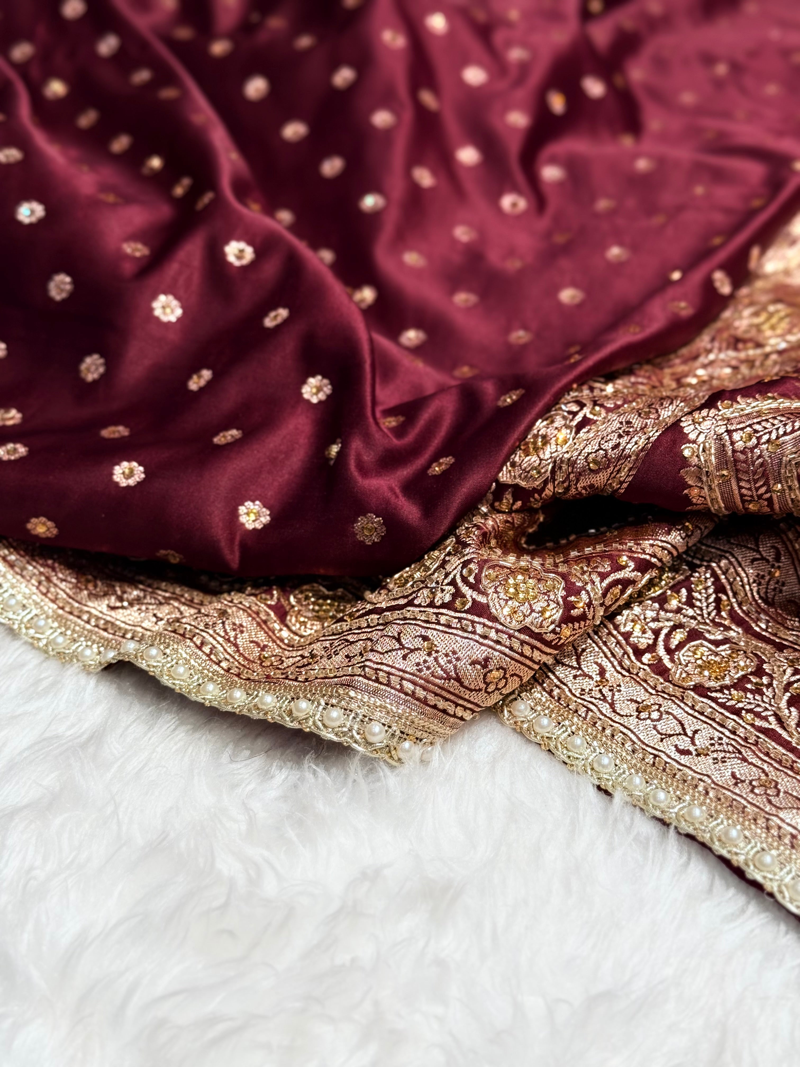 Bridal Garnet Katan Silk with Ari and Stone and Gotta Patti
