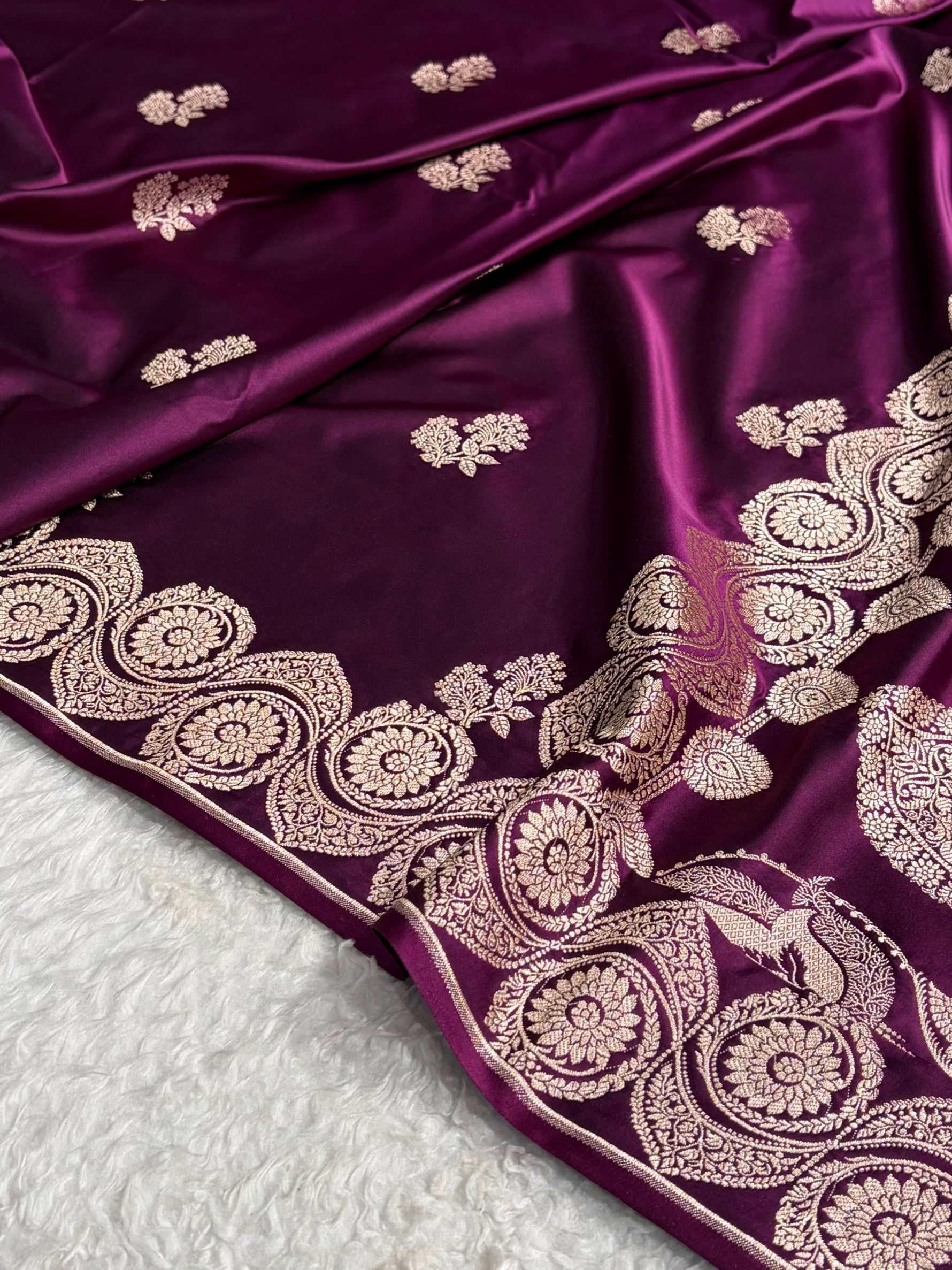 Wine Shades Banarasi Boota Pattern Floral Mashru Silk Saree MSM-110