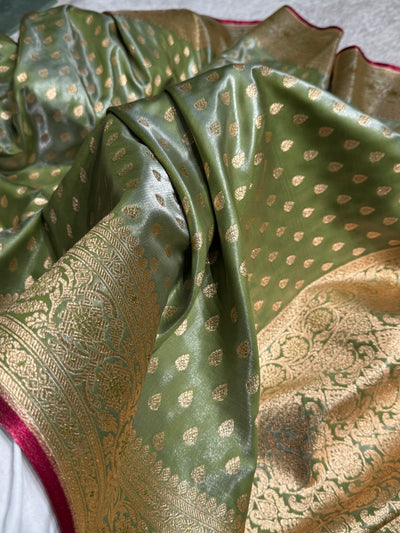 Light Mehandi Booti satin Silk Saree SS01
