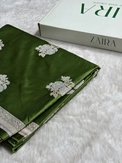Mehendi Green Sona Rupa Floral Motif Mashru Silk Saree MCS50