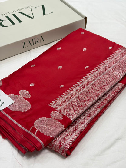 Red Shade With Booti Pattern Mashru Silk Saree