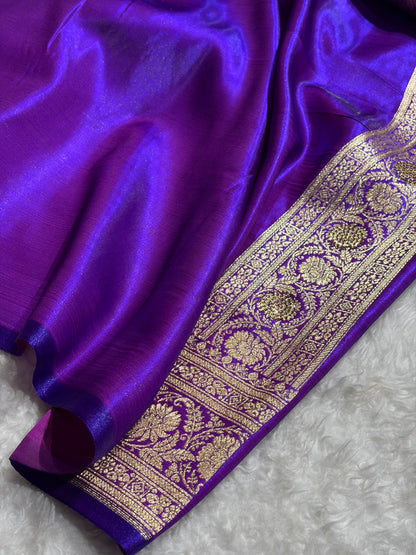 Banarasi Bridal Purple Shades With Swarovski Stone and White Stone Work Satin Silk Saree BSS32