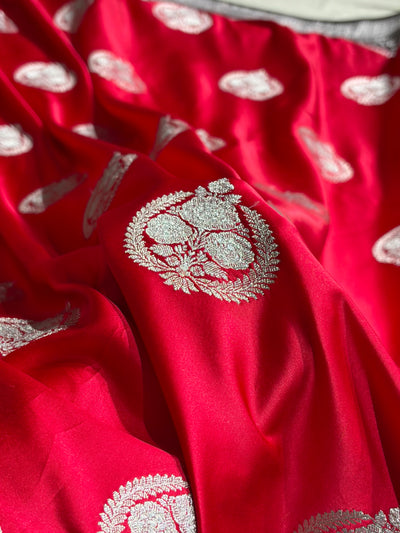 Contrast Red With Wine Minakari Boota Mashru Silk Saree MCS35