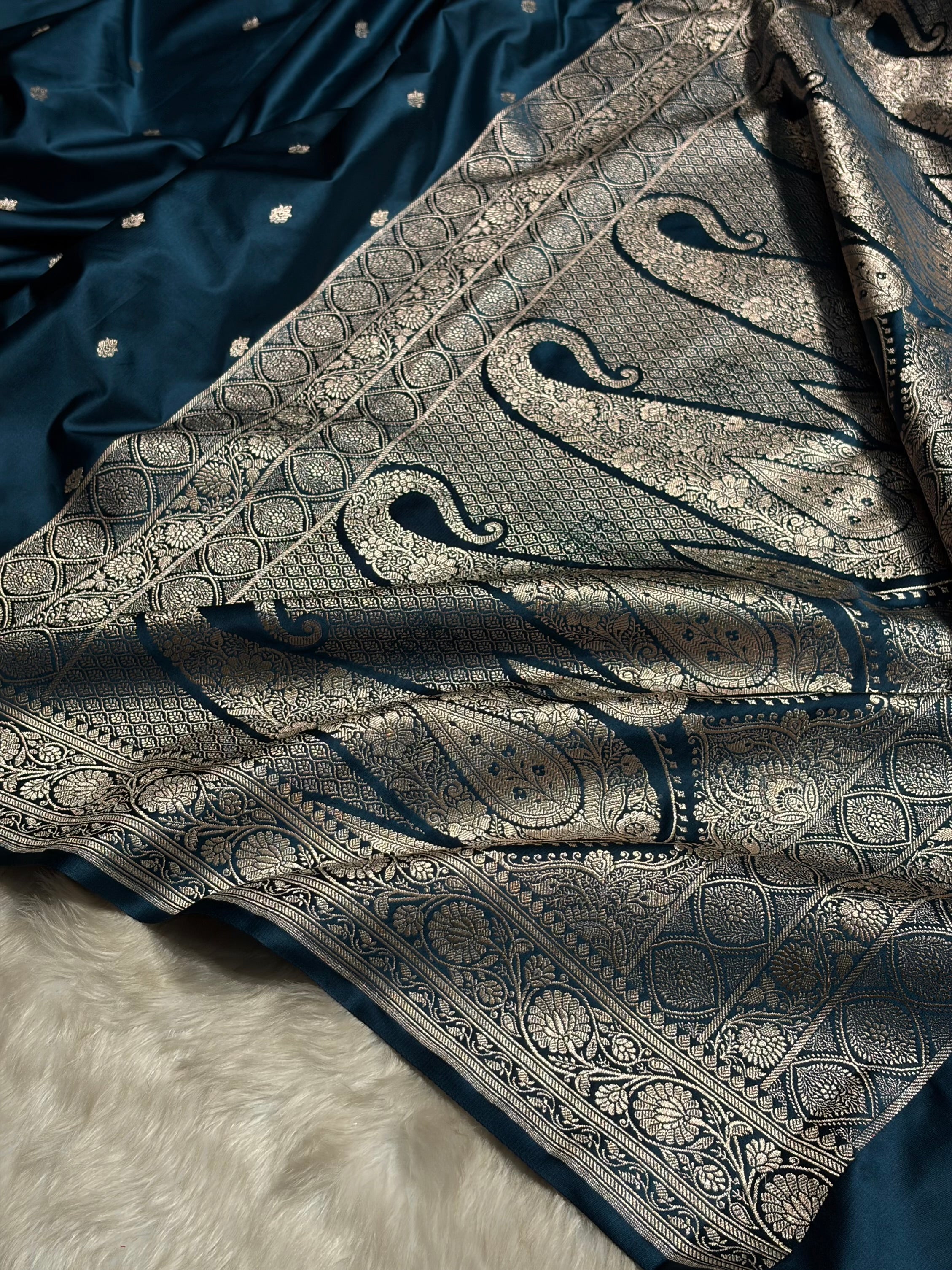 German Blue Shades Booti Mashru Silk Saree MS68