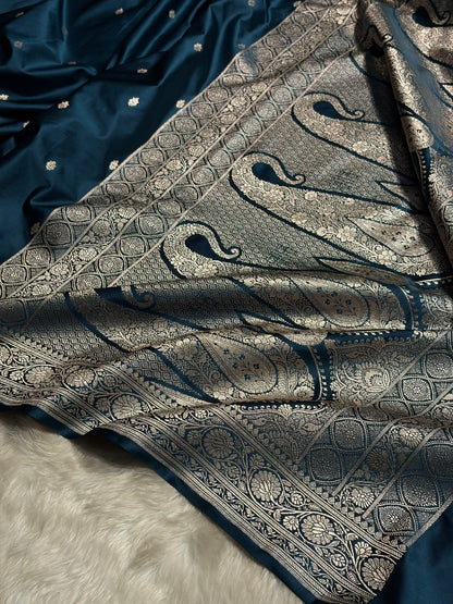 German Blue Shades Booti Mashru Silk Saree MS68
